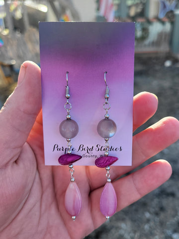 Recycled Pink Beaded Earrings Style C by Nikkie Howard