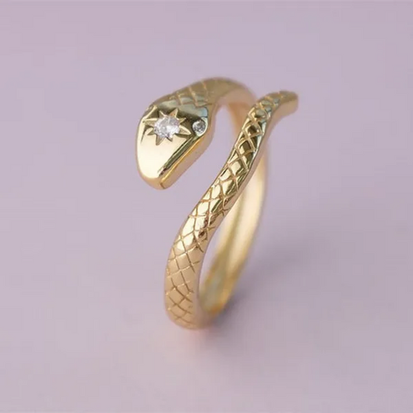 Stainless Steel Gold Plate Adj Snake Ring