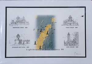 “Lighthouses of Door County WI” - Printed Sketch (13x19”) by David Robillard #93