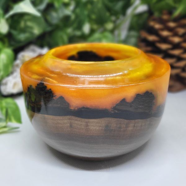 Walnut & Orange Resin Bowl by Ronald Bemmann