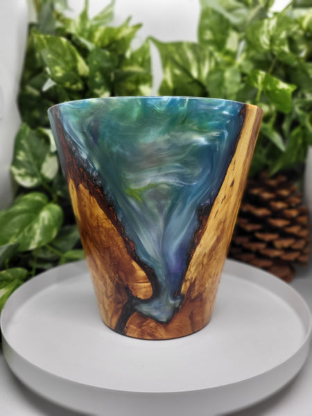 Pussy Willow & Blue Resin Vase by Ronald Bemmann