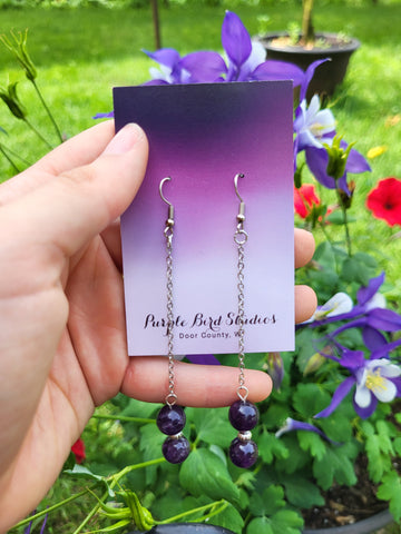 2 Amethyst Chain Drop Earrings by Nikkie Howard
