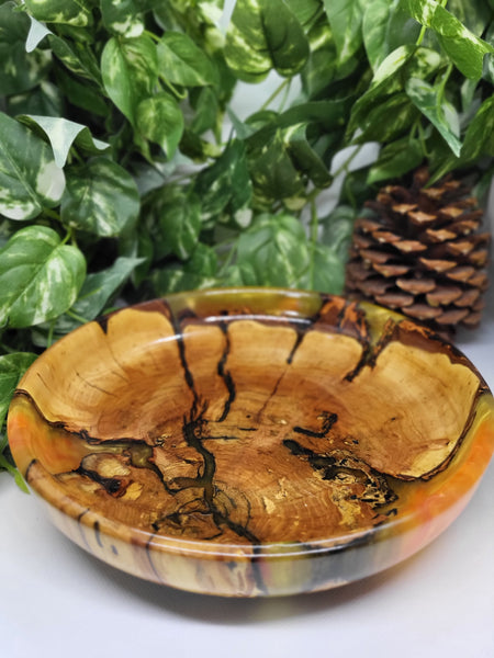 Pussy Willow Plate with Flaming Orange Resin by Ronald Bemmann