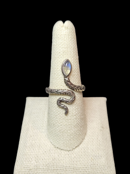 Marquise Cut Gemstone Snake Ring - Sterling Silver
