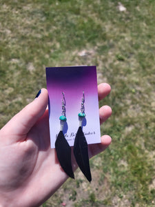 Black Coque Tail Feather Earrings W/ Turquoise Bead by Nikkie Howard Style 0290