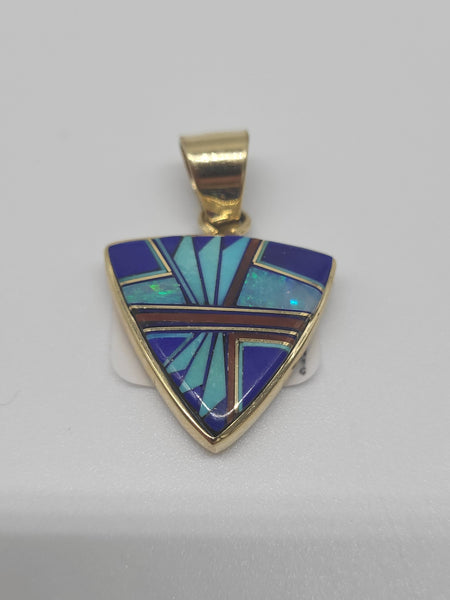 Gold and Turquoise Triangle Pendant - Marcia Nickols