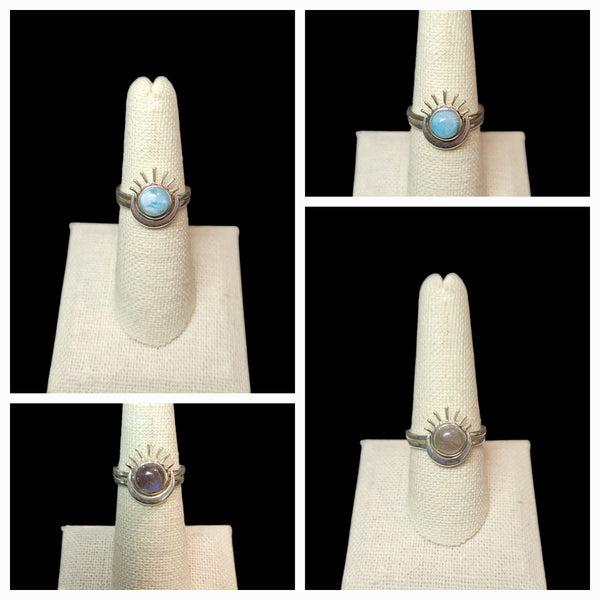 Celestial 2 Piece Sun and Moon Ring Set - Sterling Silver