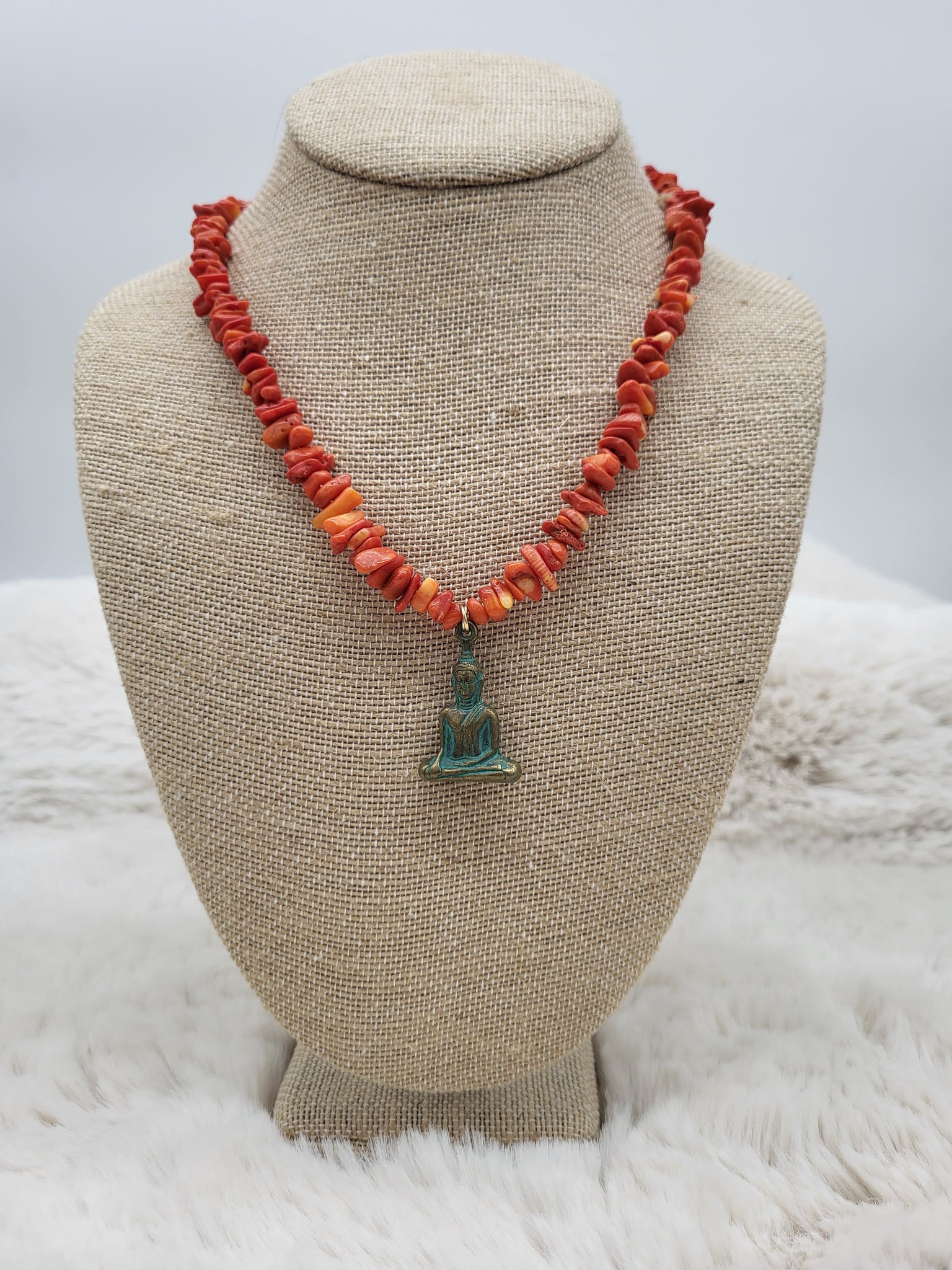 Buddha Pendant & Coral 18" Necklace - Marcia Nickols