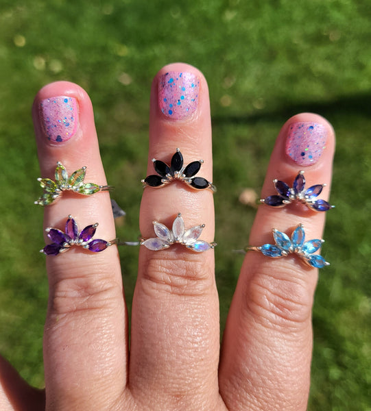 Marquise Cut Half Flower Ring - Sterling Silver