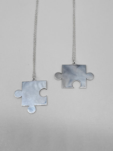 Sterling Silver Puzzle Piece Necklace 2 Piece Set