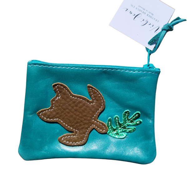 Leather Summer Pouch Turtle Appliqué