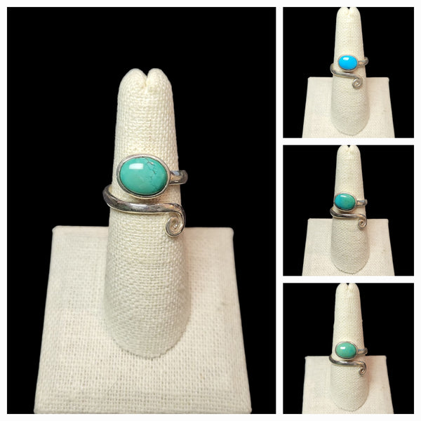 Oval Cut Turquoise on Swirl Ring - Sterling Silver