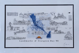 “Landmarks of Sturgeon Bay WI" - Printed Sketch (13x19”) by David Robillard #92