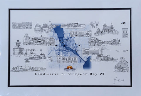 “Landmarks of Sturgeon Bay WI" - Printed Sketch (13x19”) by David Robillard #92