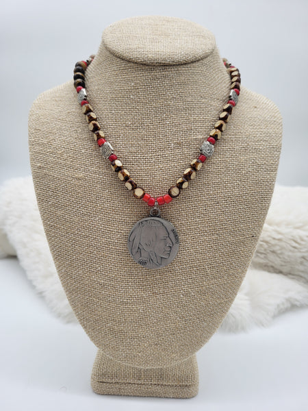 Sterling Buffalo Nickel Pendant & Beaded 18" Necklace - Marcia Nickol