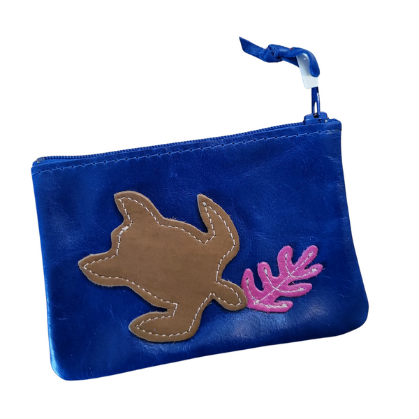 Leather Summer Pouch Turtle Appliqué