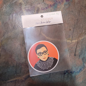 Vinyl Sticker Ruth Bader Ginsburg -Individually Packaged in a Compostable Bag