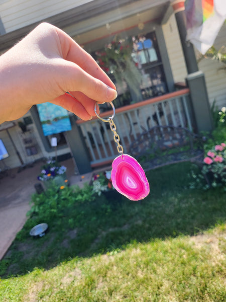 Dyed Agate Slice Keychains
