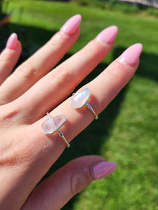 Rainbow Moonstone Coffin Sterling Silver Ring