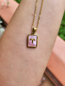 Gold Plated Pink Abalone Aries Necklace