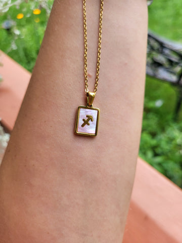 Gold Plated Pink Abalone Sagittarius Necklace