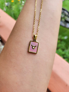 Gold Plated Pink Abalone Taurus Necklace