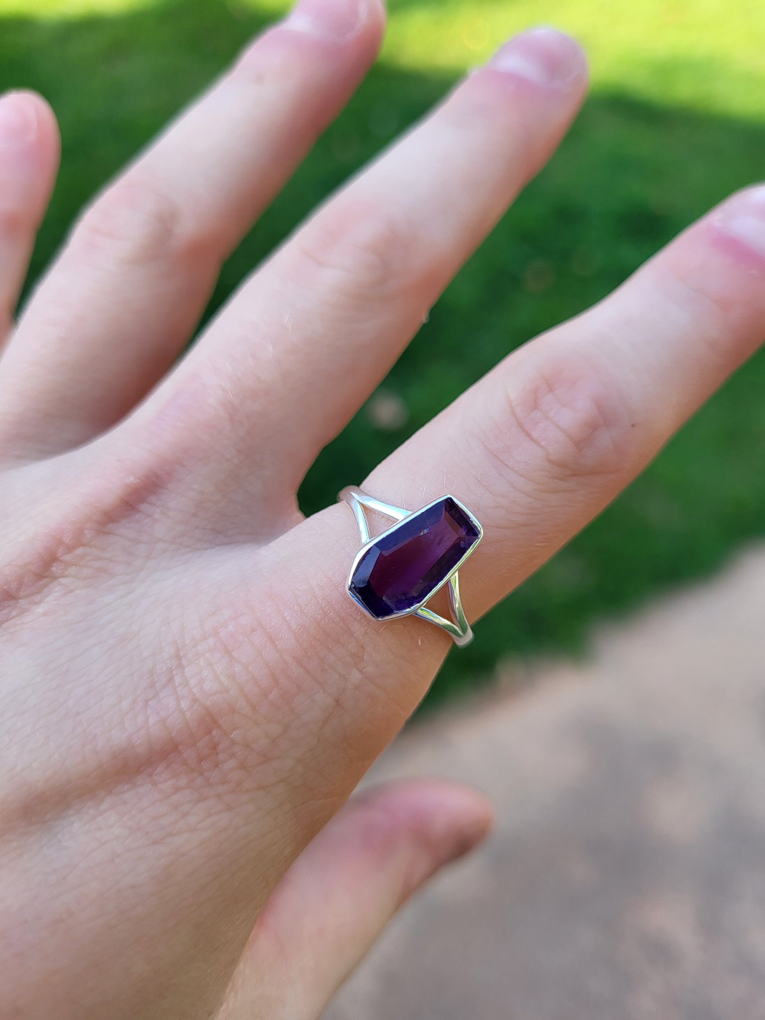 Amethyst Coffin Sterling Silver Ring