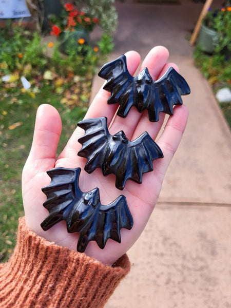 Polished Obsidian Bat Carvings