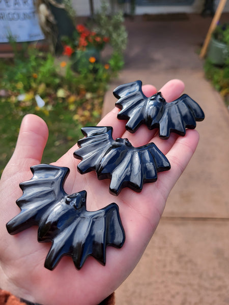 Polished Obsidian Bat Carvings