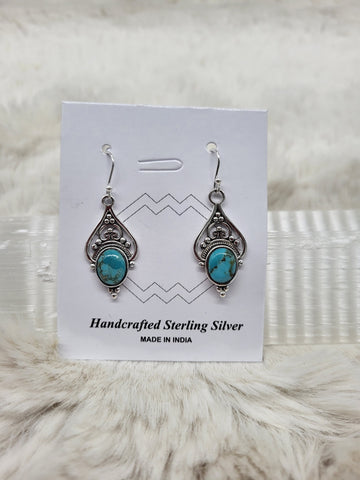 Indian Turquoise Sterling Silver Hook Earrings