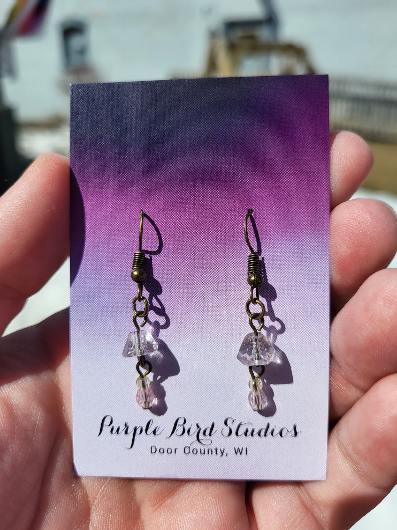 Lavender & Pink Antique Tiny Dangle Earrings  by Nikkie Howard