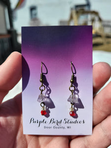 Lavendar & Red Antique Tiny Dangle Earrings  by Nikkie Howard