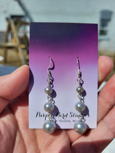 Recycled Silver Faux Pearl Dangle Earrings  by Nikkie Howard