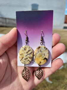 Recycled Oval Stone With Leaves Earrings by Nikkie Howard