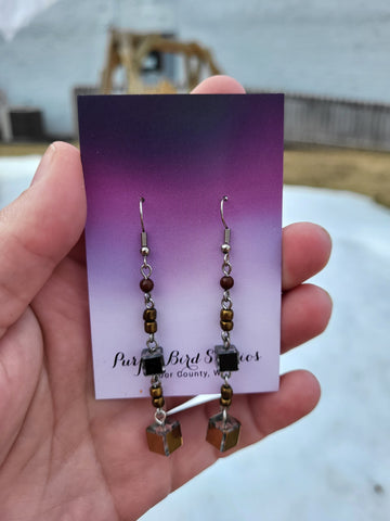 Recycled Square Brown Glass Bead Drop Earrings by Nikkie Howard