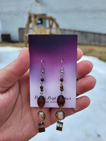 Recycled Brown Glass Bead Drop Earrings by Nikkie Howard