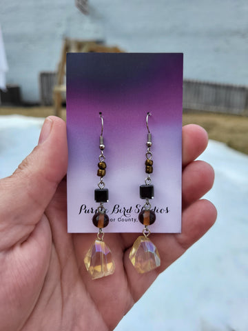 Recycled Brown & Clear Glass Bead Drop Earrings by Nikkie Howard