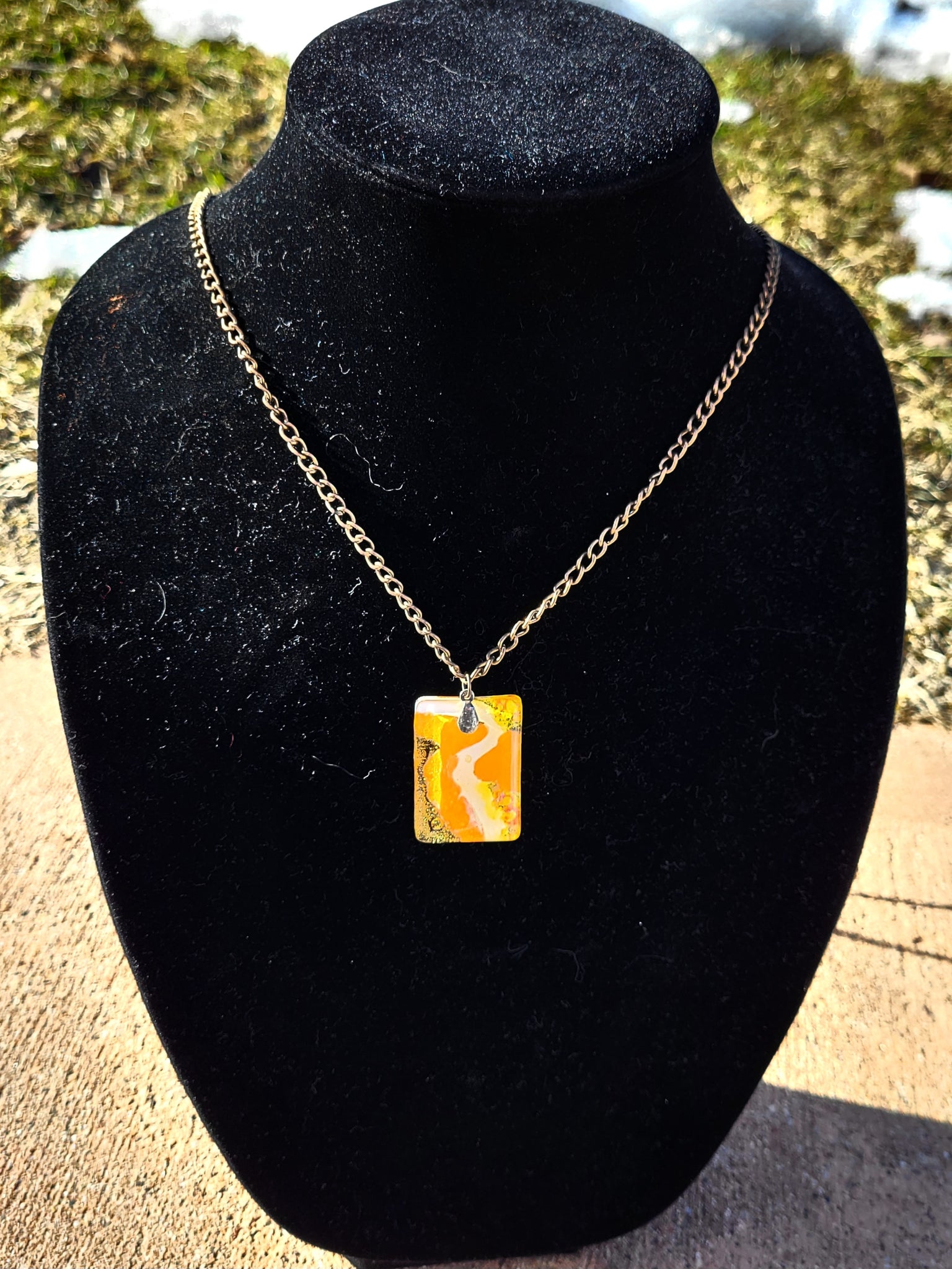 Recycled Orange Square Glass Necklace by Nikkie Howard