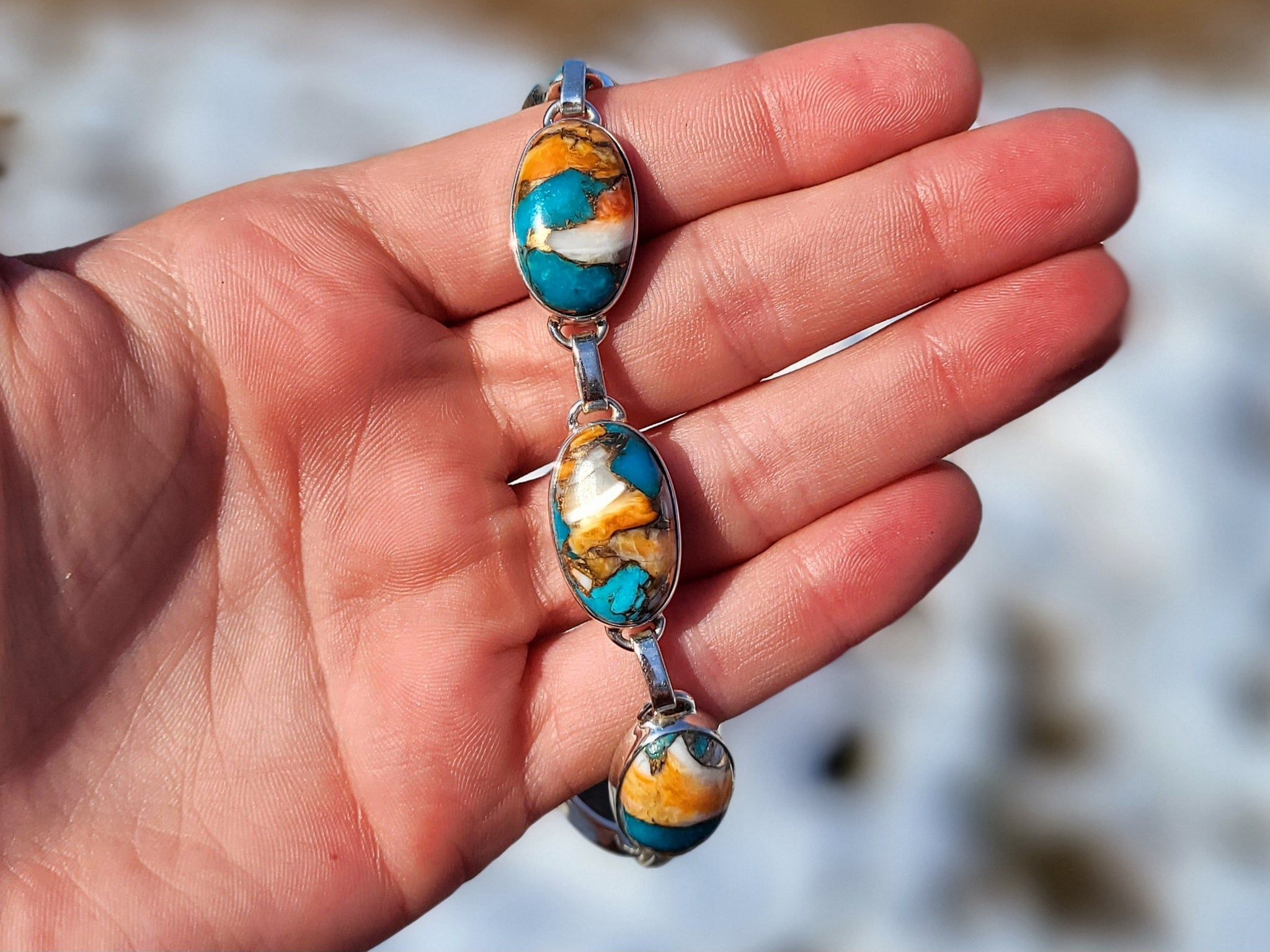 Copper Oyster Turquoise Sterling Silver Bracelet