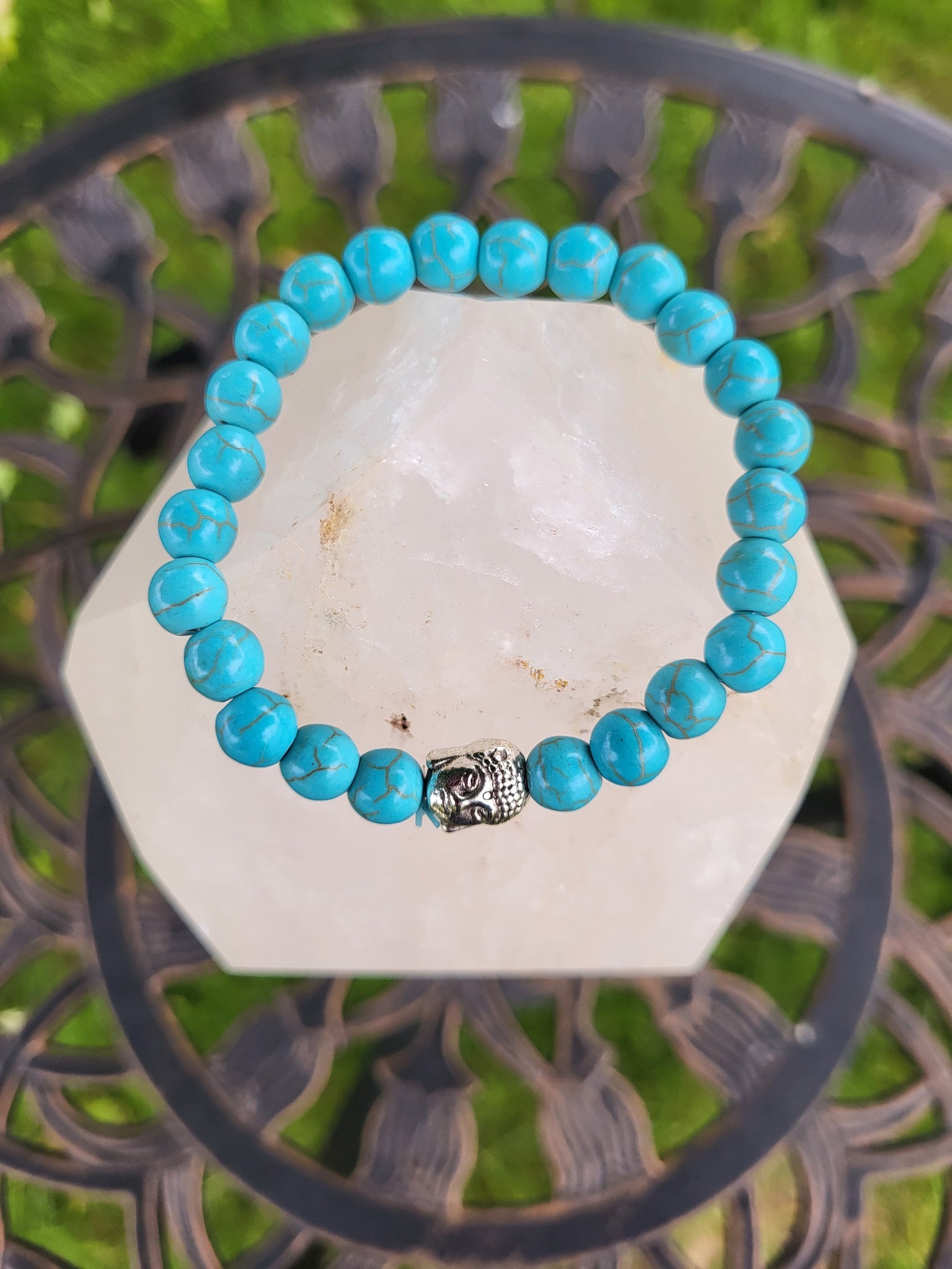 Turquoise + Buddha Charm Elastic Bracelet