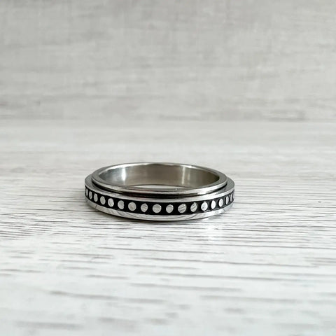 Stainless Steel Stamped Spinner Fidget Ring