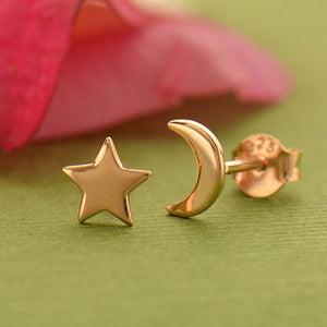 18K Rose Gold Plated Moon and Star Post Earrings