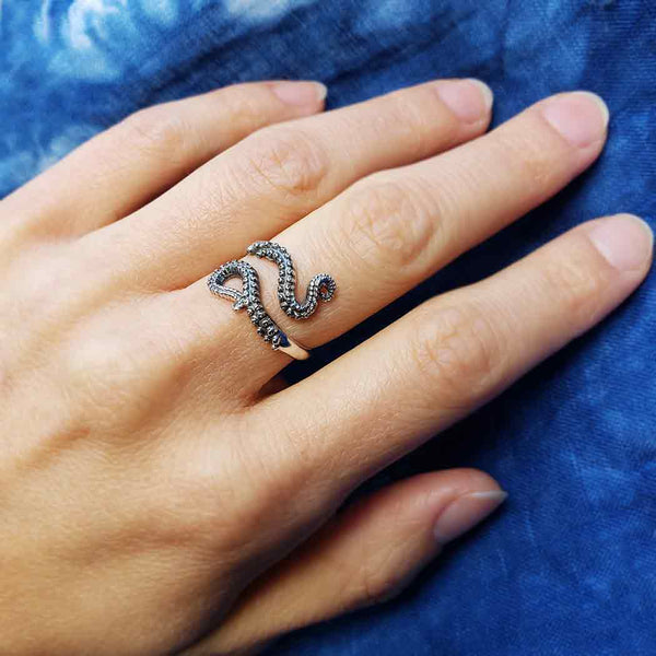 Adjustable Octopus Tentacle Sterling Silver Ring