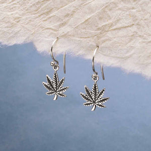 Sterling Silver Pot Leaf Dangle Earrings