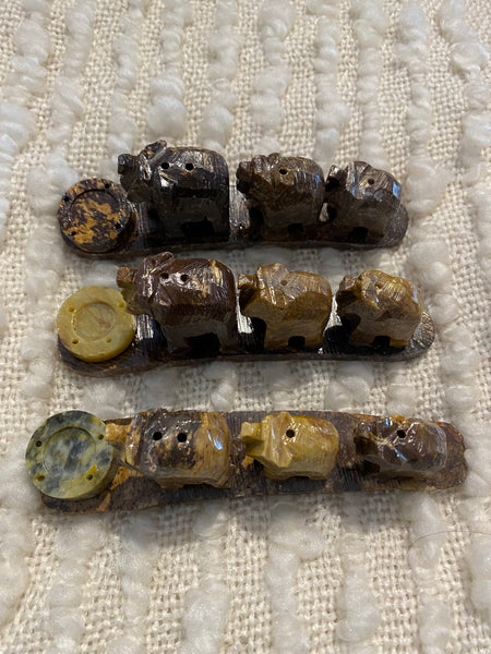 3 Elephant Soapstone Incense Burner
