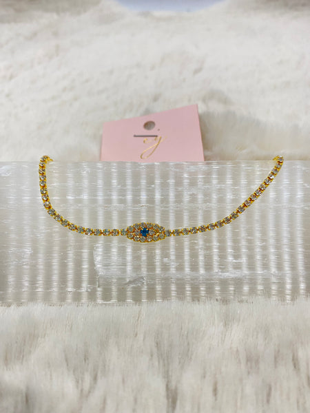 Gold Plated Lead & Nickel Free Sparkle Evil Eye Anklet - Ellison + Young