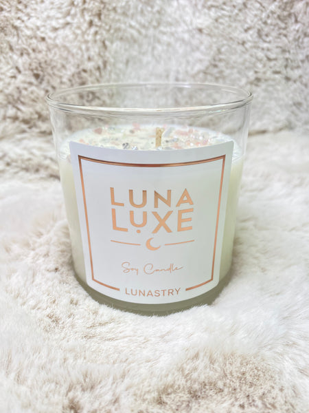 Lunastry Soy Wax & Crystal Candles - Rocky Rose