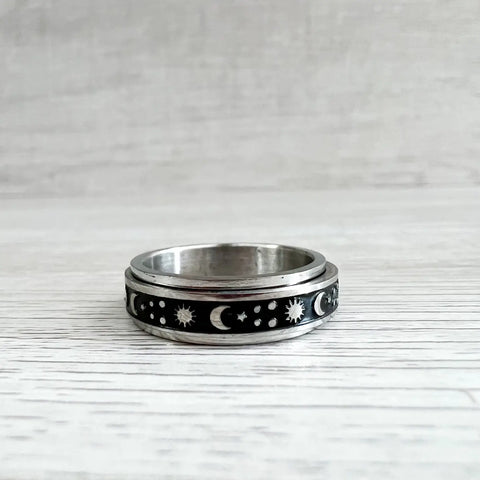 Stainless Steel Stamped Spinner Fidget Ring