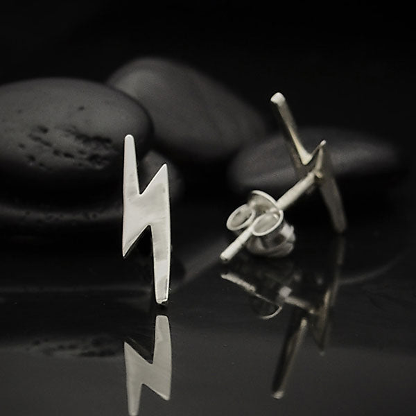 Sterling Silver Lightning Bolt Post Earrings