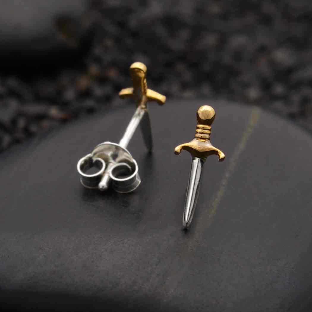 Mixed Metal and Sterling Silver Mini Dagger Post Earrings